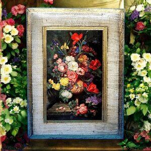 Still Life with Flowers by Franz Xaver Pieler Gold Gilt Made in Italy Print on W